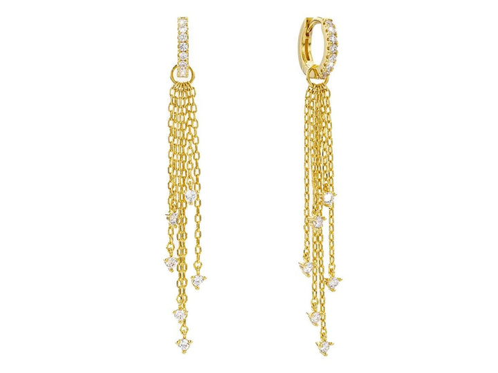 Gold Multi Chain Drop Earrings with CZs