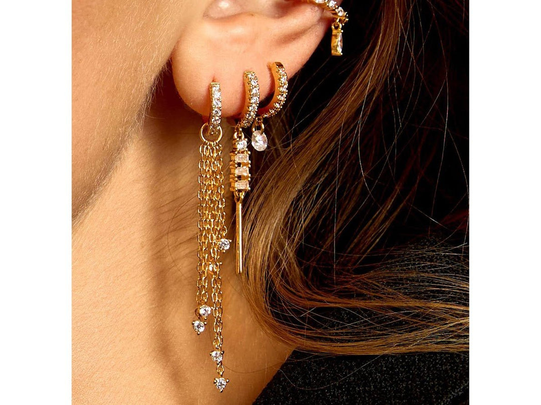 Gold Multi Chain Drop Earrings with CZs