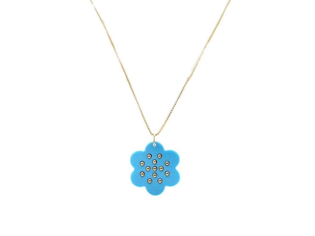 Studded Turquoise Floral Charm Necklace