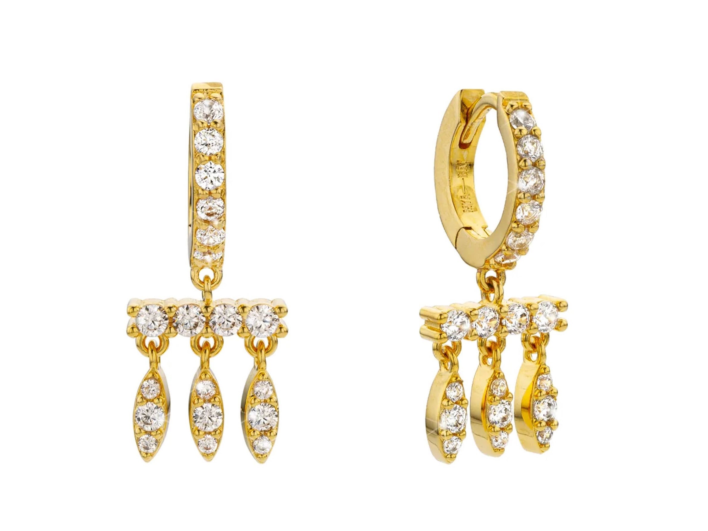 Gold CZ Huggy Hoops with Three CZ Drops