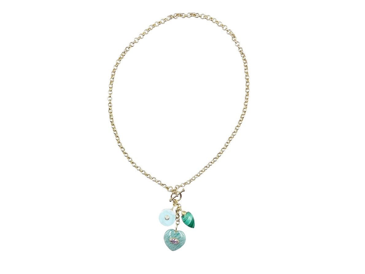 Calcite, Malachite, and Amazonite Charms Necklace