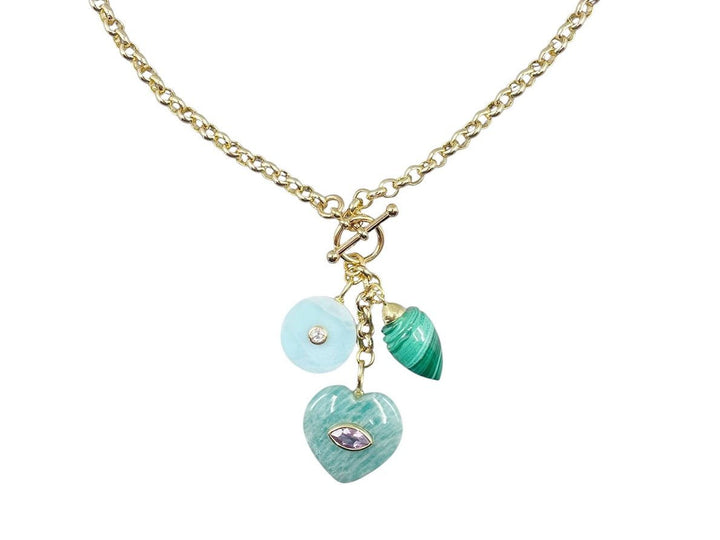 Calcite, Malachite, and Amazonite Charms Necklace