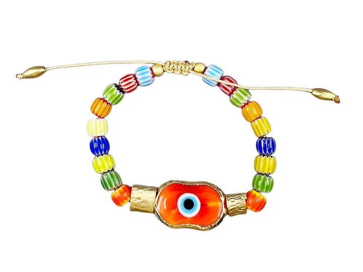 Orange Murano Glass Evil Eye and Bead Bracelet