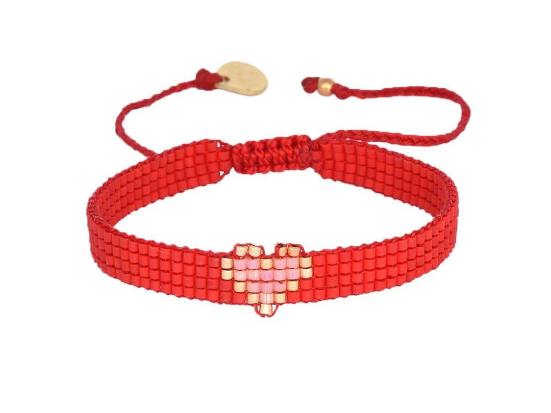 Red and Gold Beaded Heart Bracelet