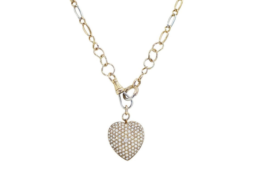 14k Victorian Chain with Pearl and Diamond Heart Pendant