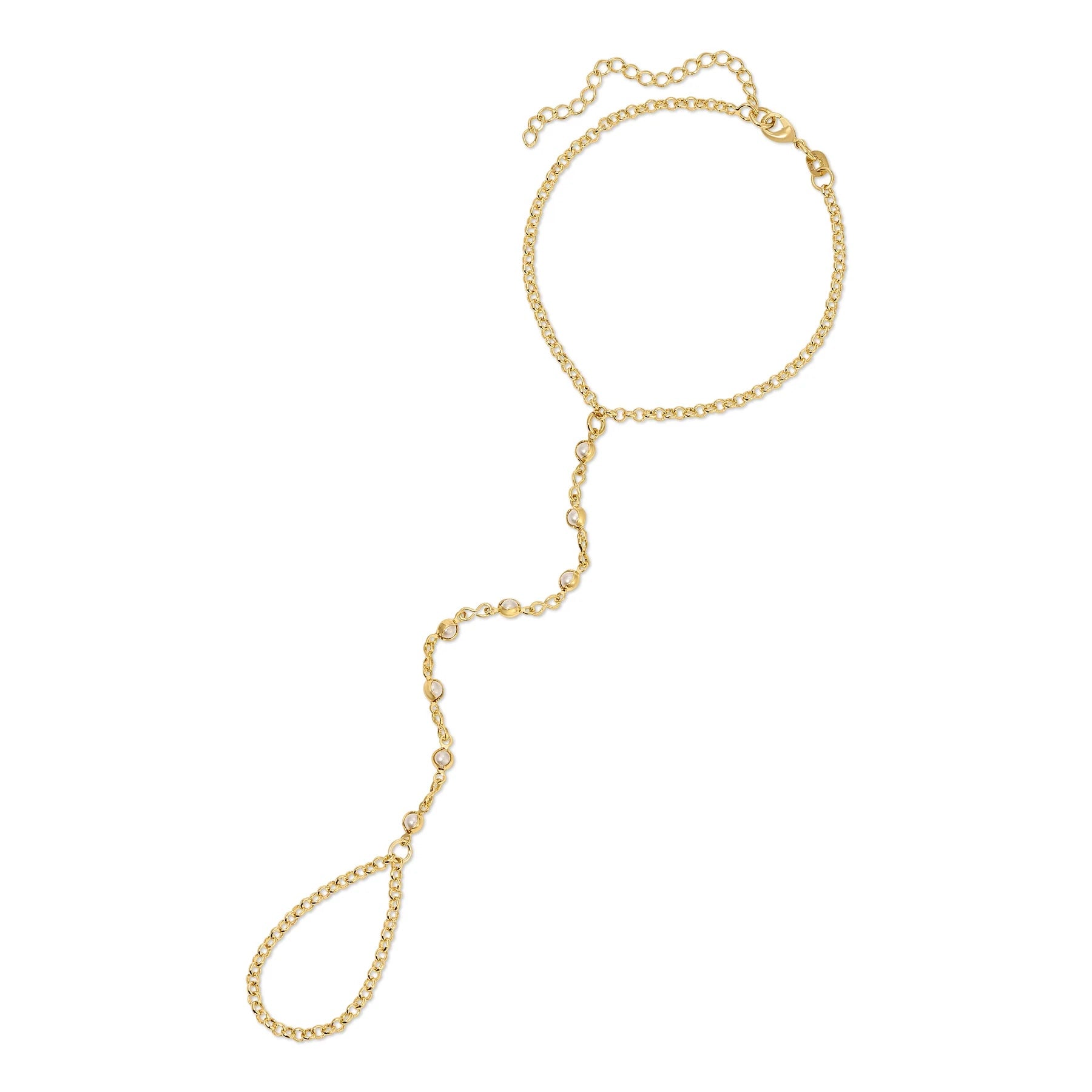 Gold Hand Chain Bracelet with Pearl Accents