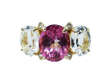 Load image into Gallery viewer, Three-Stone Pink Sapphire and White Topaz Ring
