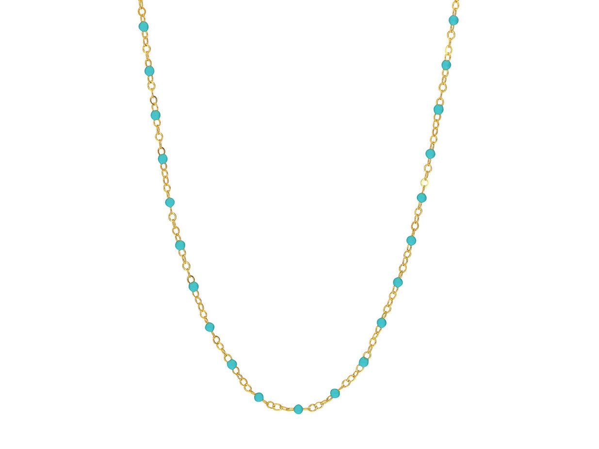 14k Piatto Chain with Turquoise Enamel Beads