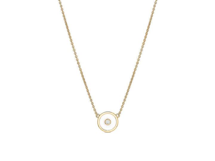 White Enamel Disc Necklace with CZ