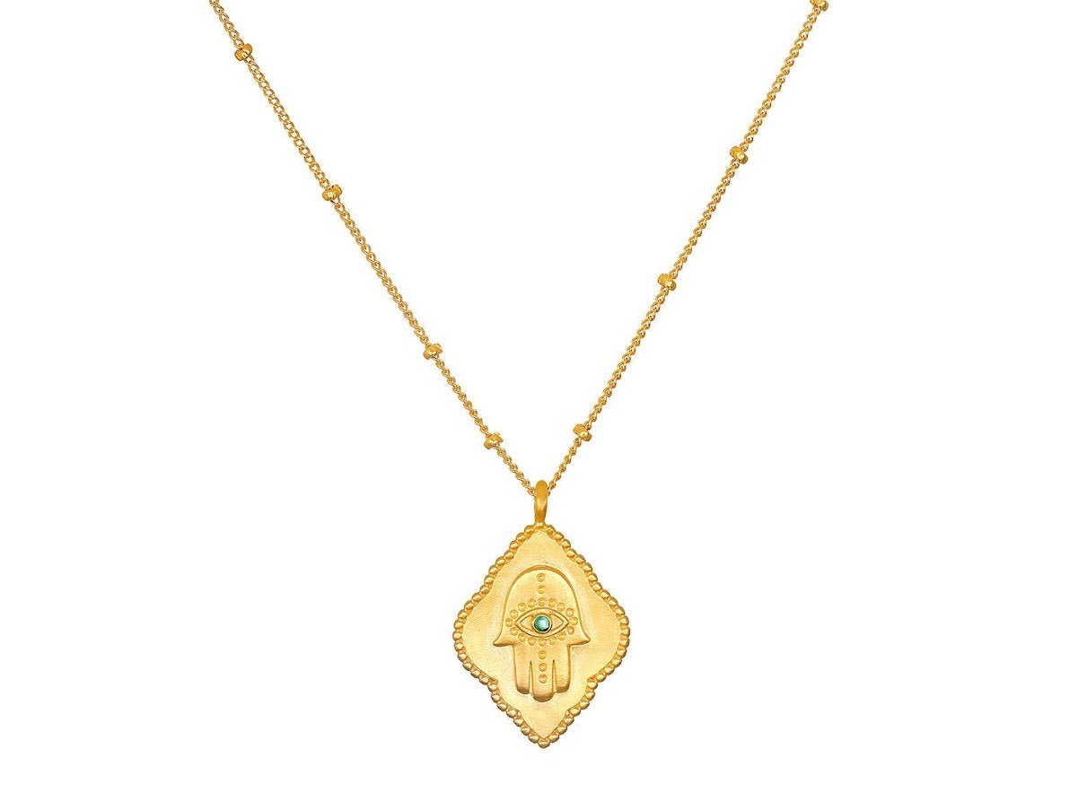 Emerald Hamsa Charm Necklace