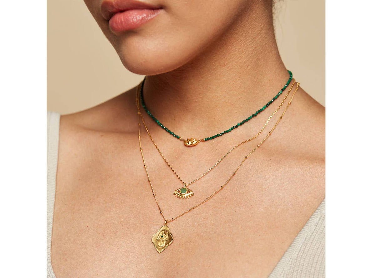 Emerald Hamsa Charm Necklace