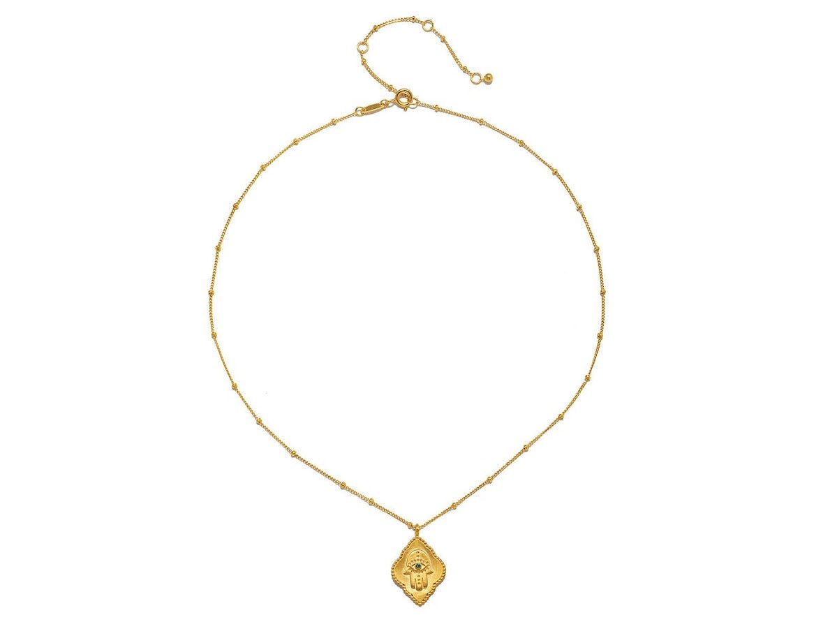 Emerald Hamsa Charm Necklace