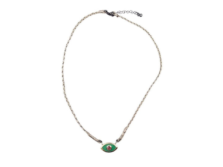 10k Small Chrysoprase with Pink Tourmaline Evil Eye Necklace