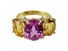 Load image into Gallery viewer, Three-Stone Pink Sapphire and Citrine Ring with White Topaz

