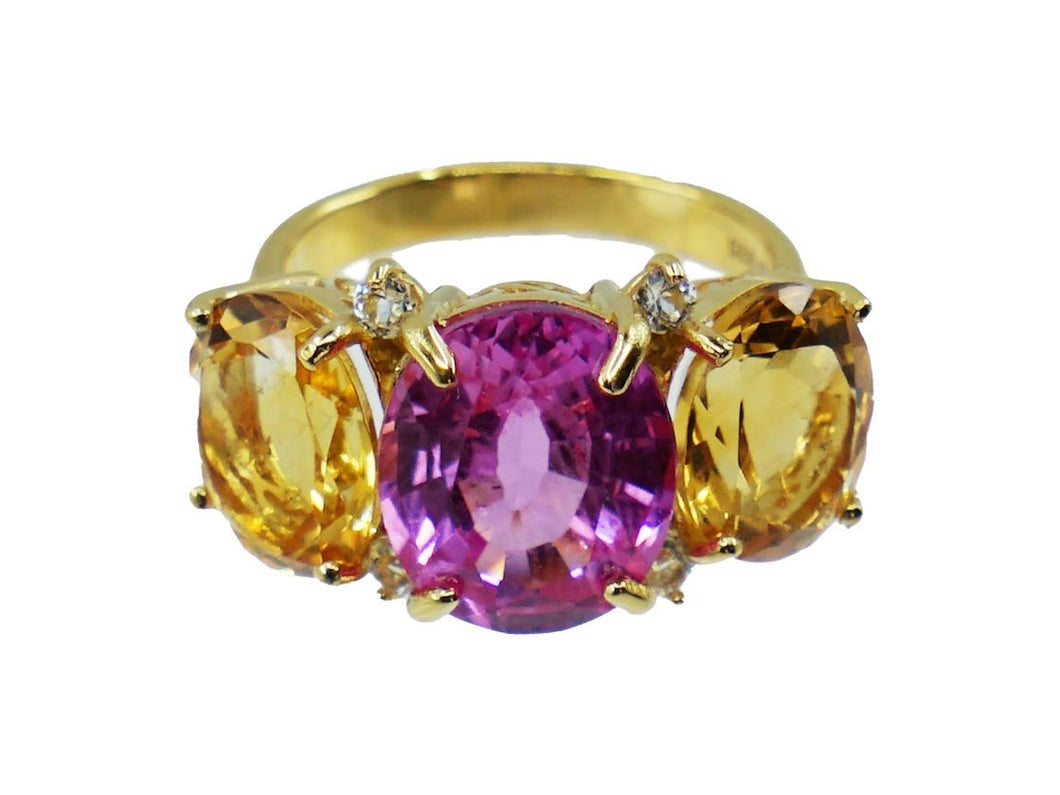 Three-Stone Pink Sapphire and Citrine Ring with White Topaz