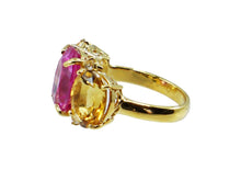 Load image into Gallery viewer, Three-Stone Pink Sapphire and Citrine Ring with White Topaz
