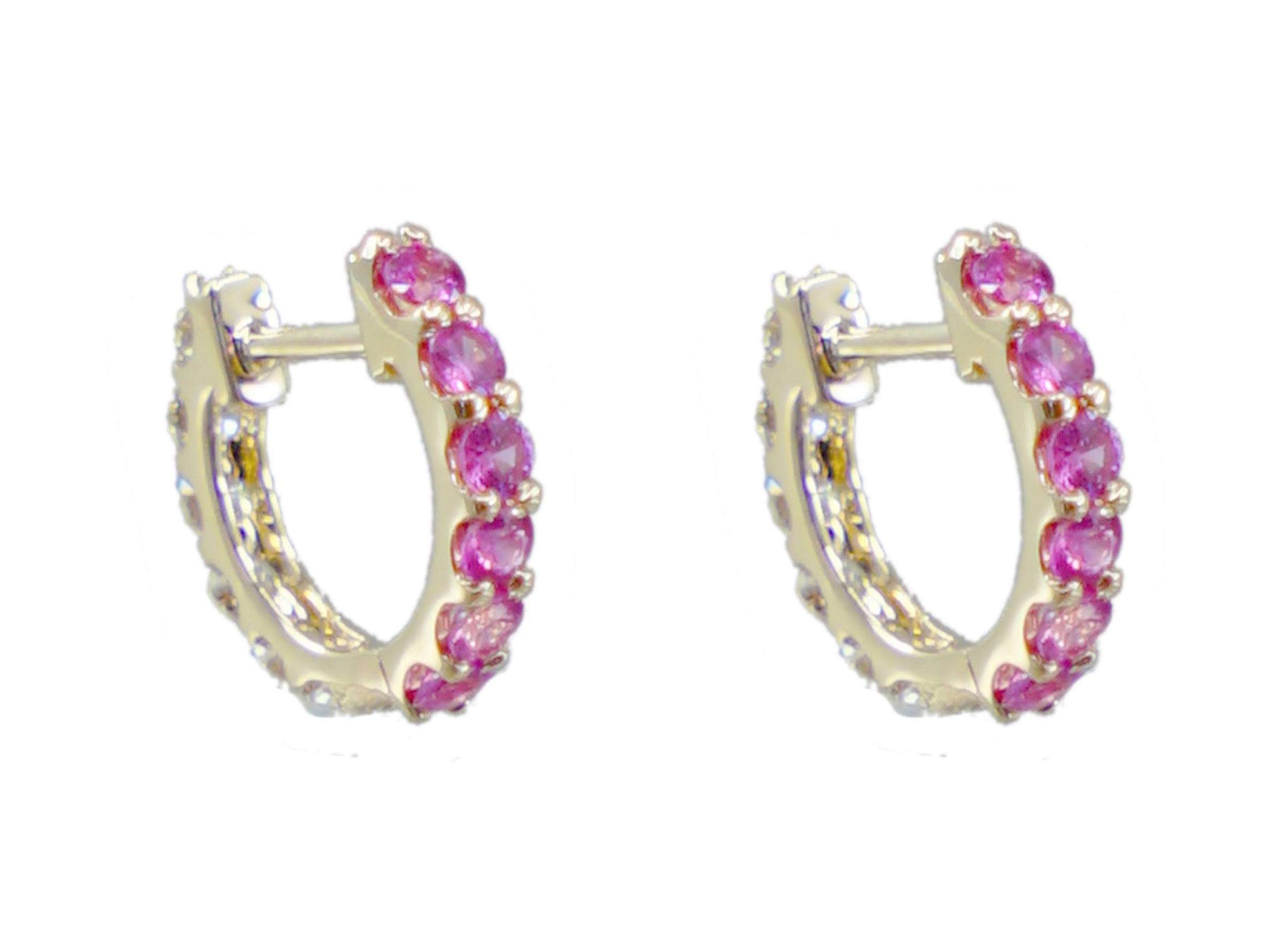 14k Pink Sapphire and Diamond Reversible Huggies