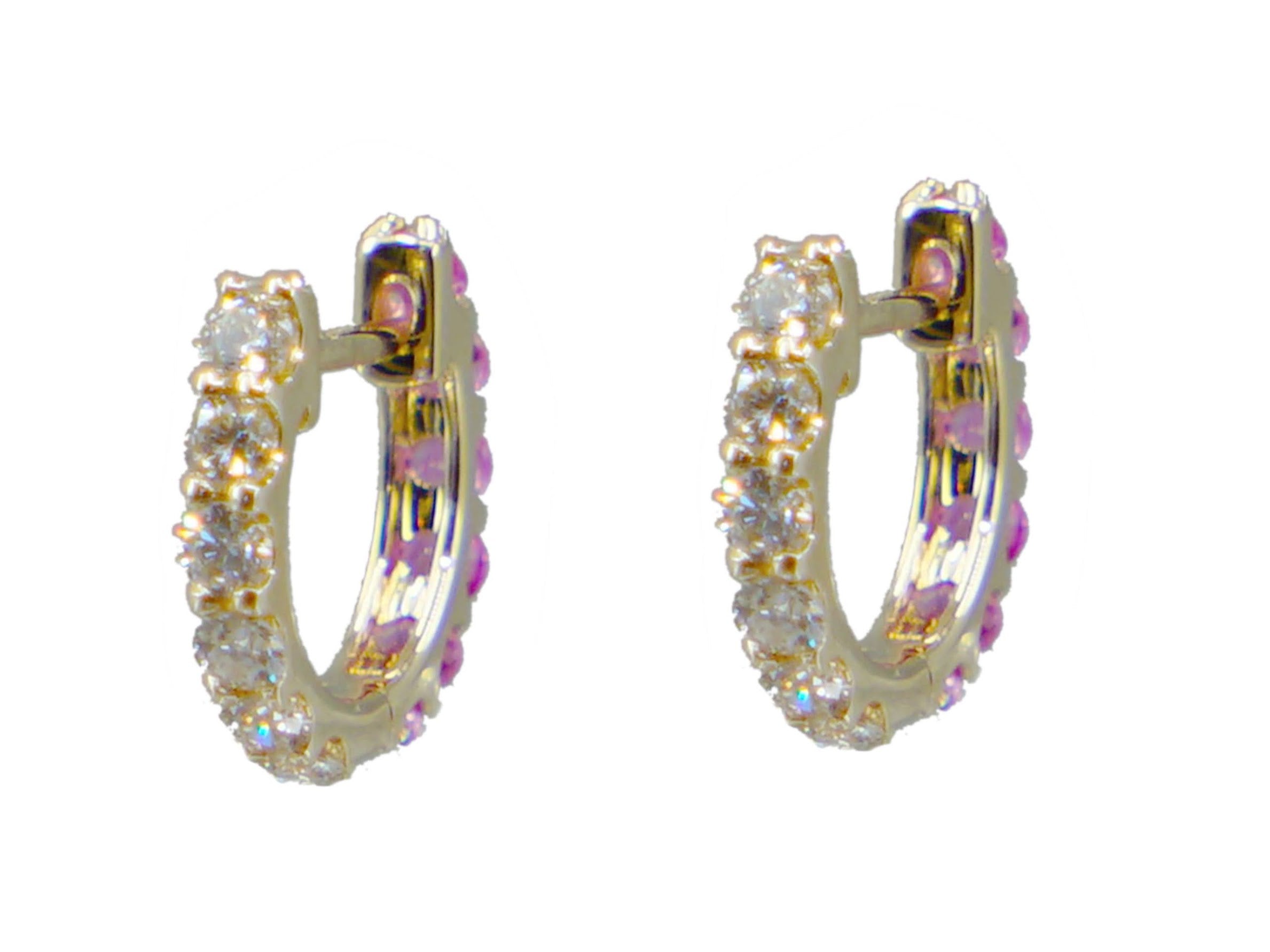 14k Pink Sapphire and Diamond Reversible Huggies