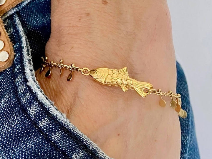 Gold Fish Charm Bracelet