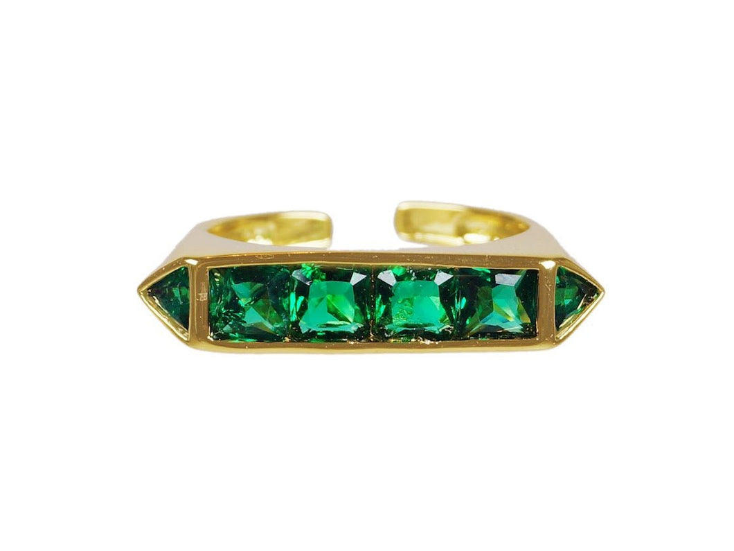 Green Adjustable Line Ring with CZs