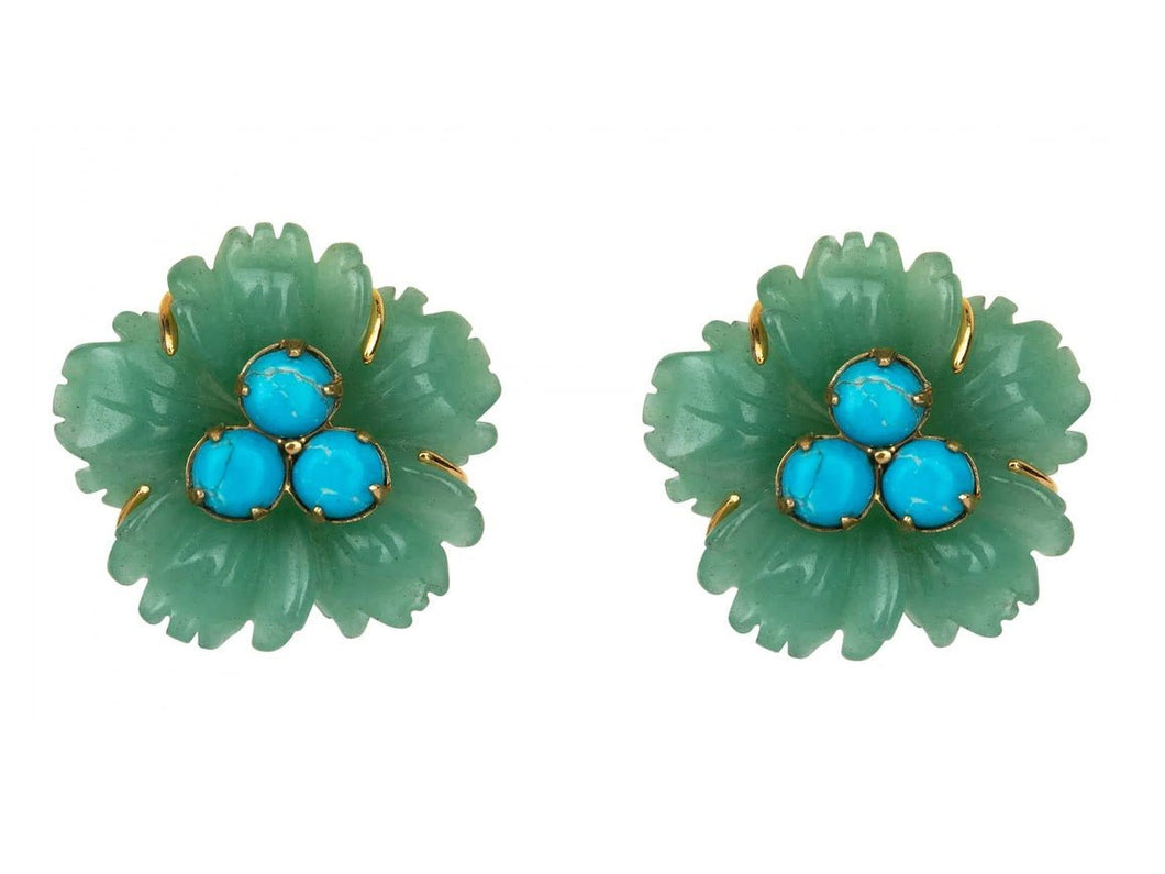 Green Aventurine and Turquoise Flower Studs