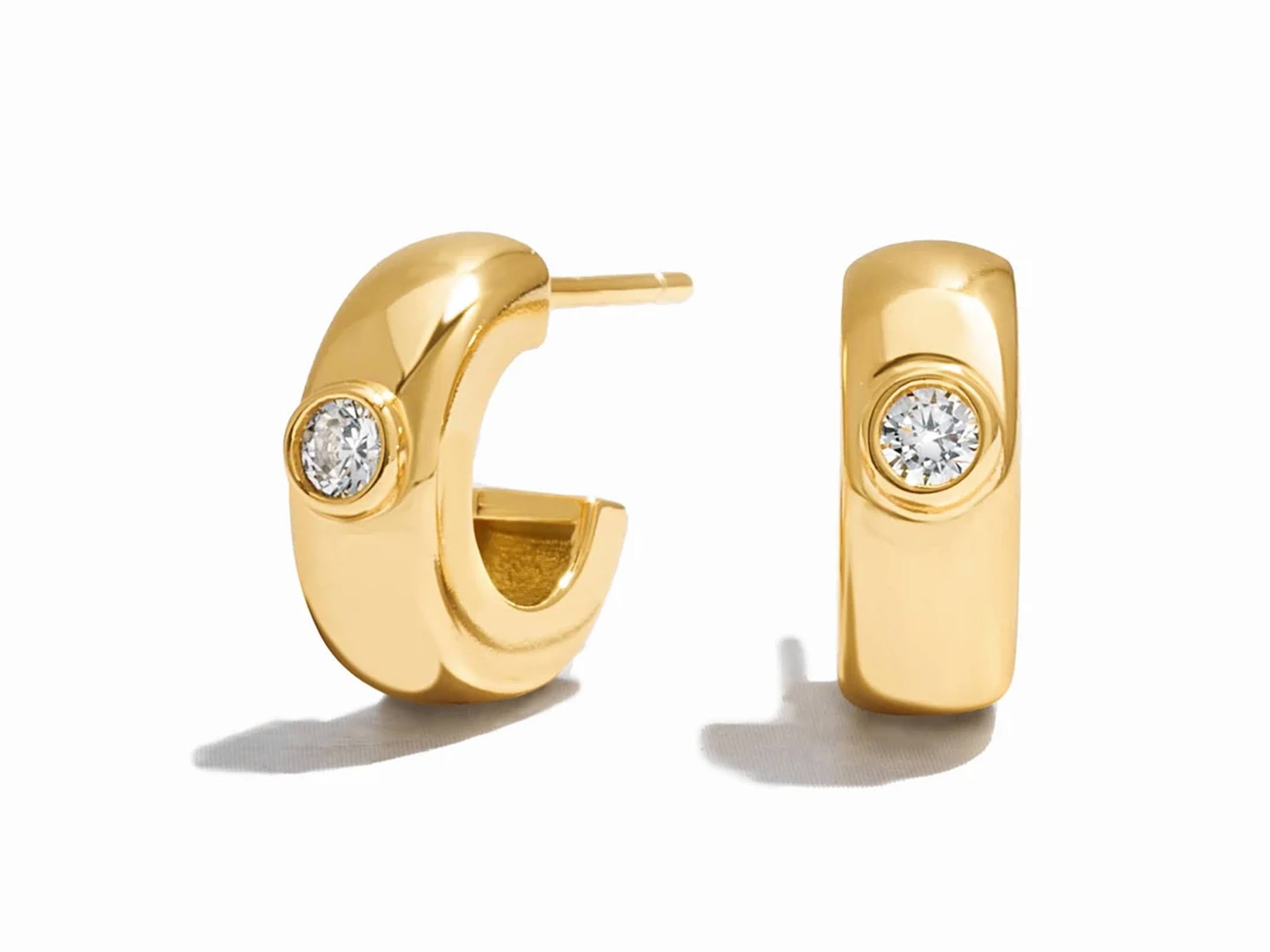 Gold Huggie Hoop Earrings with Round CZs