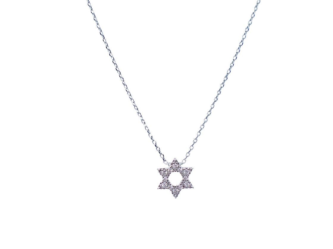Silver Star of David Necklace with CZs