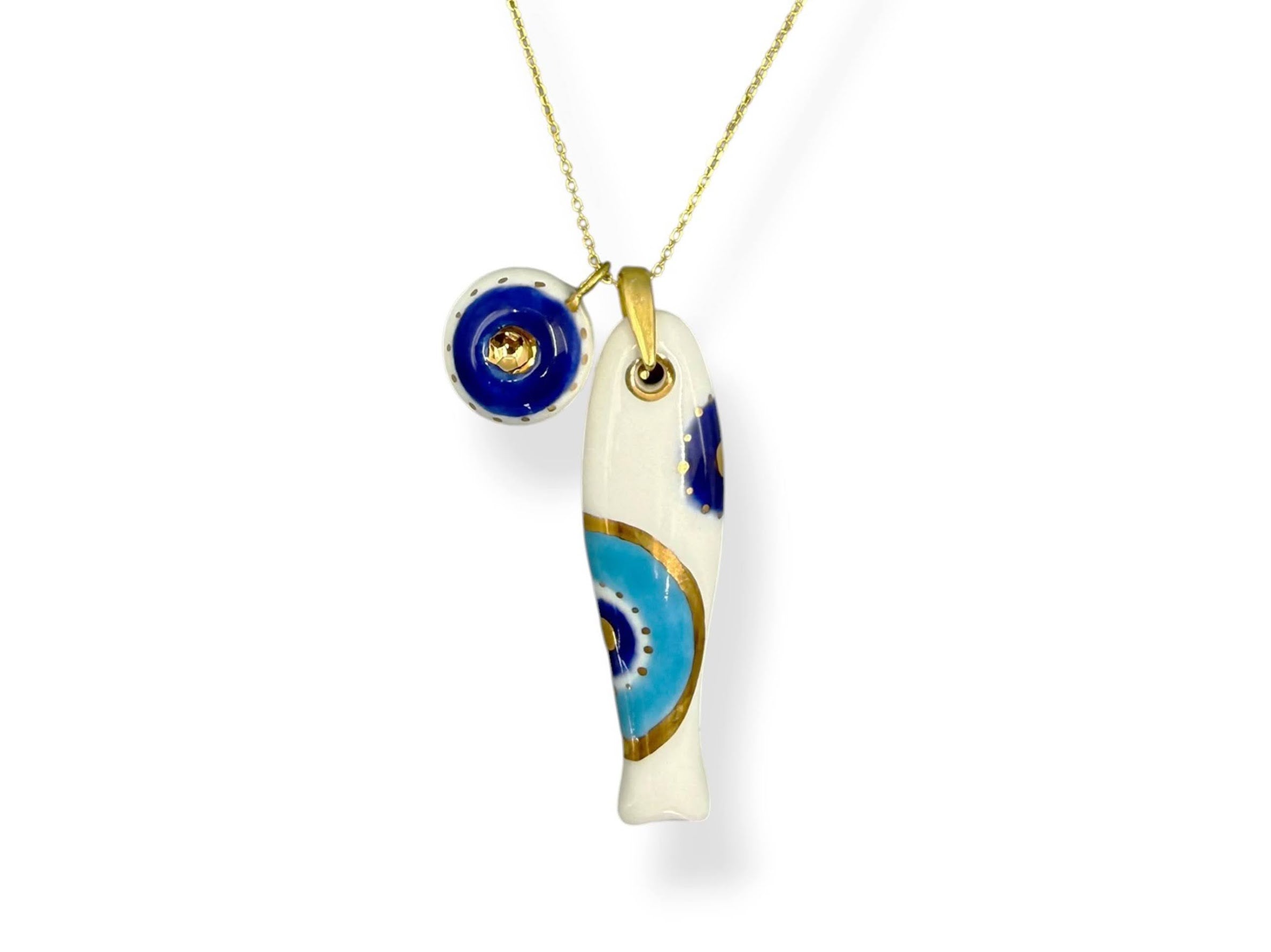 Large Porcelain Evil Eye Sardine Charm with Evil Eye Charm