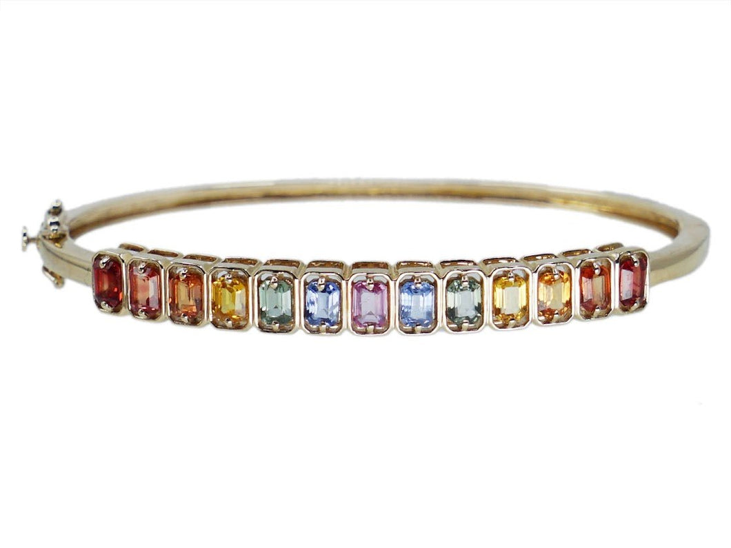 14k Bangle with Emerald-Cut Multicolor Sapphires