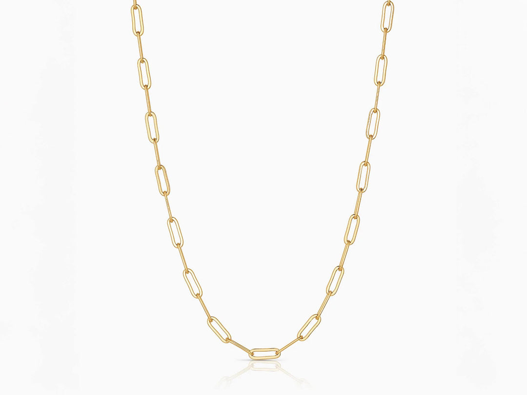 Gold Elongated Paperclip Chain Necklace