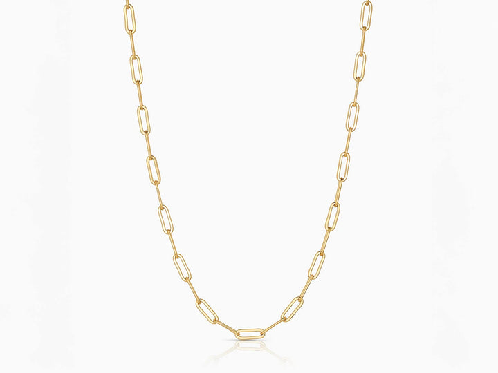 Gold Elongated Paperclip Chain Necklace
