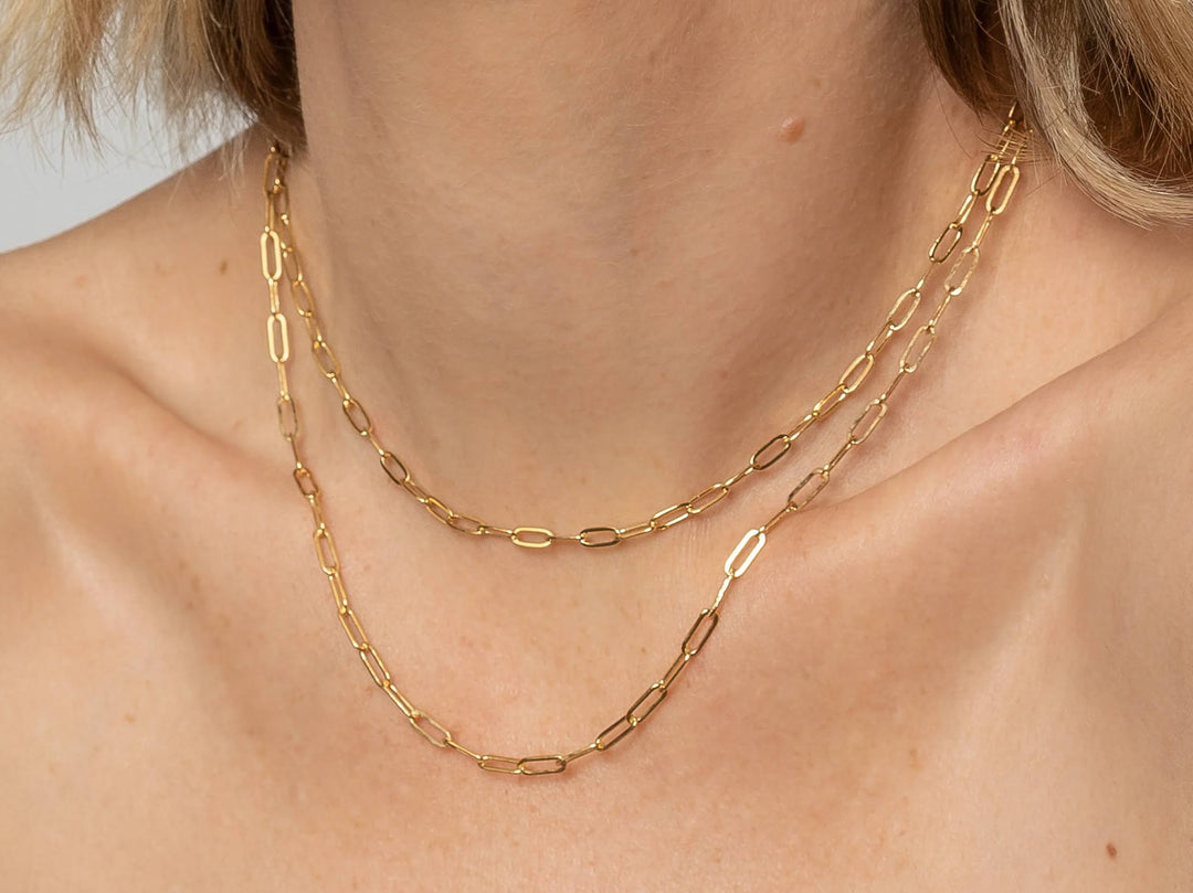 Gold Elongated Paperclip Chain Necklace