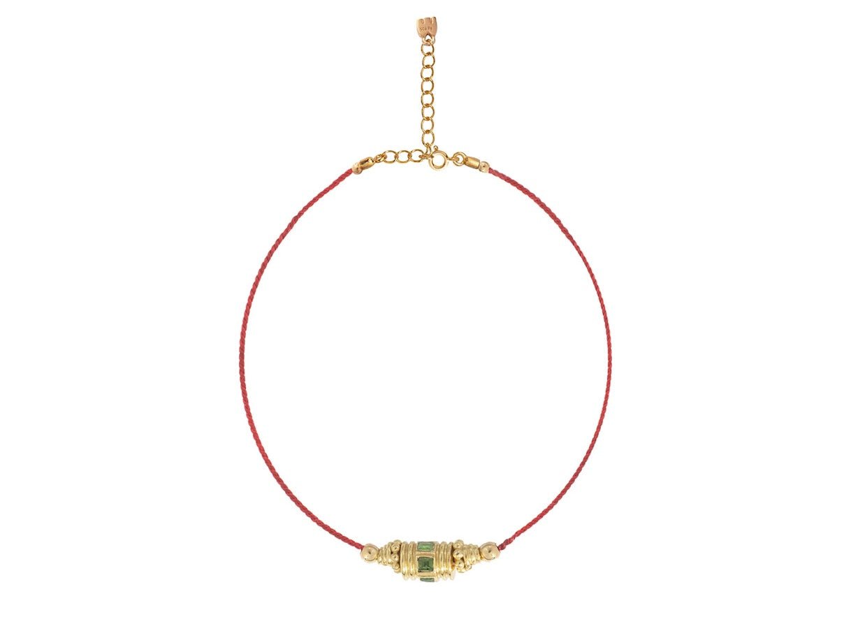 Woven Red Thread Rakhi Choker with Green Onyx Bead