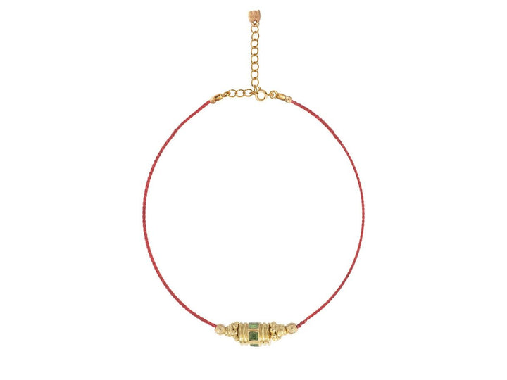 Woven Red Thread Rakhi Choker with Green Onyx Bead