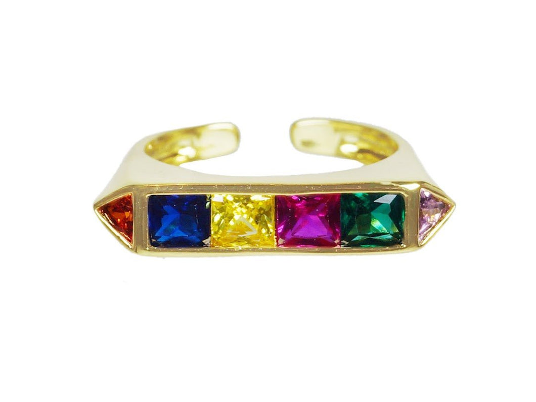 Multicolor Adjustable Line Ring with CZs