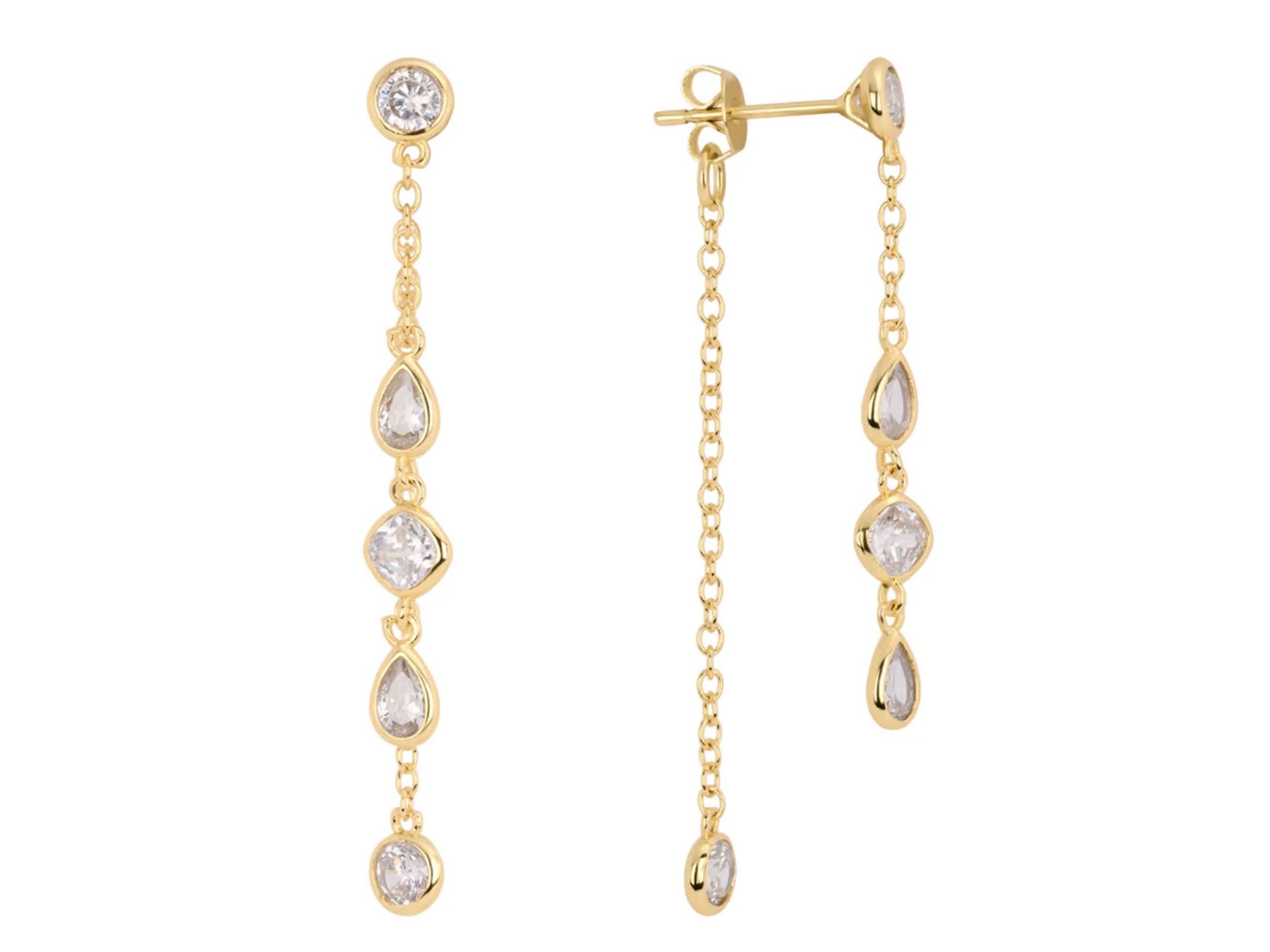 Gold Chain and CZ Front-Back Drop Earrings