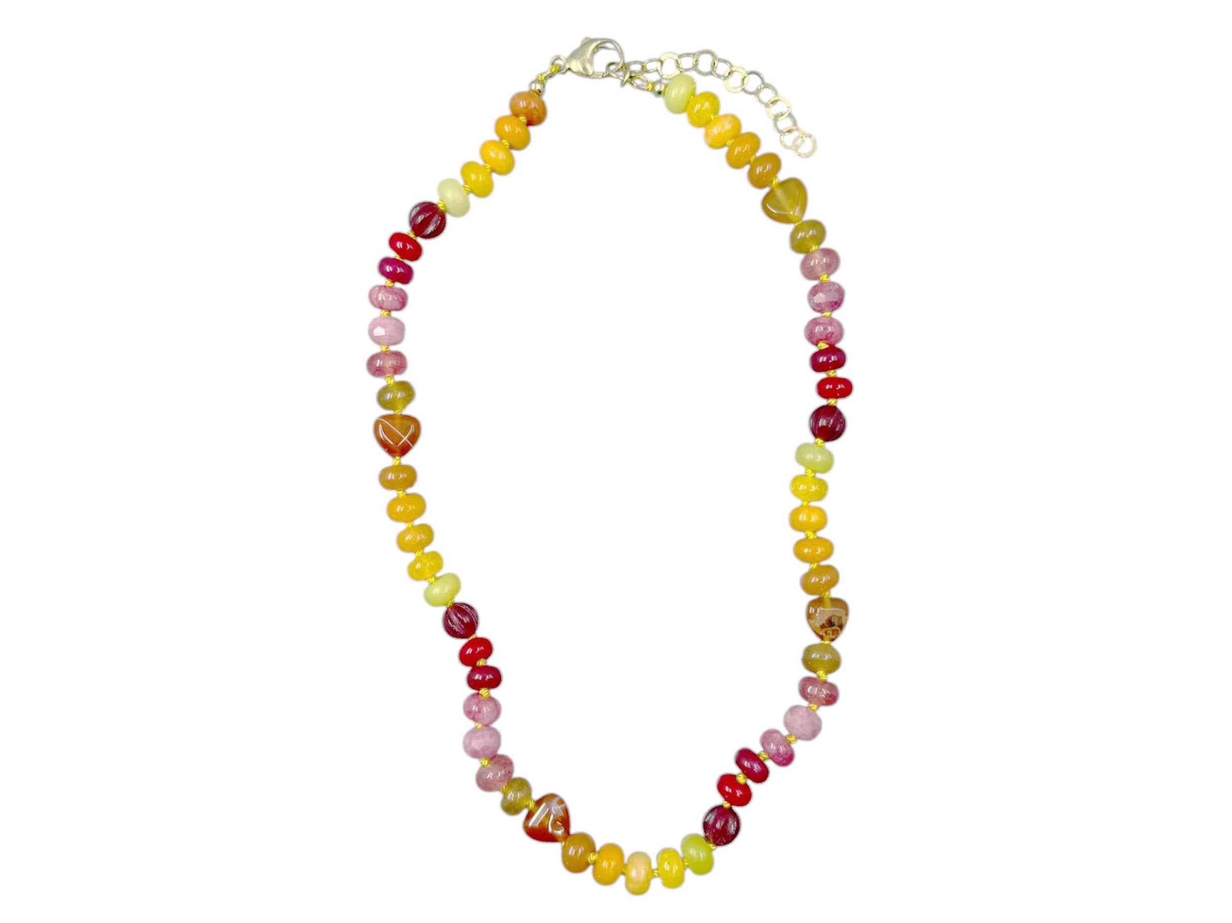 Sunset Mixed Gemstone Necklace on Yellow Silk