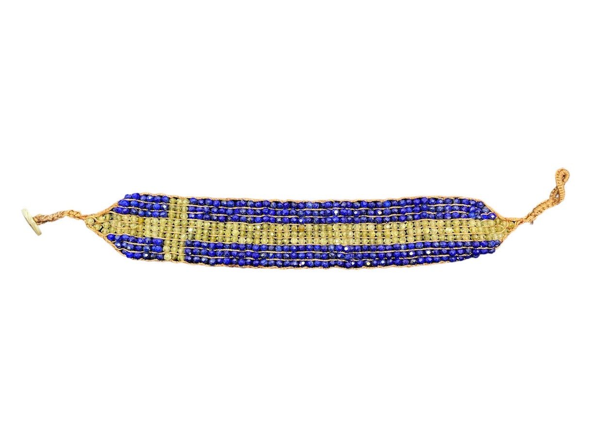 Lapis and Green Garnet Crocheted Bracelet.