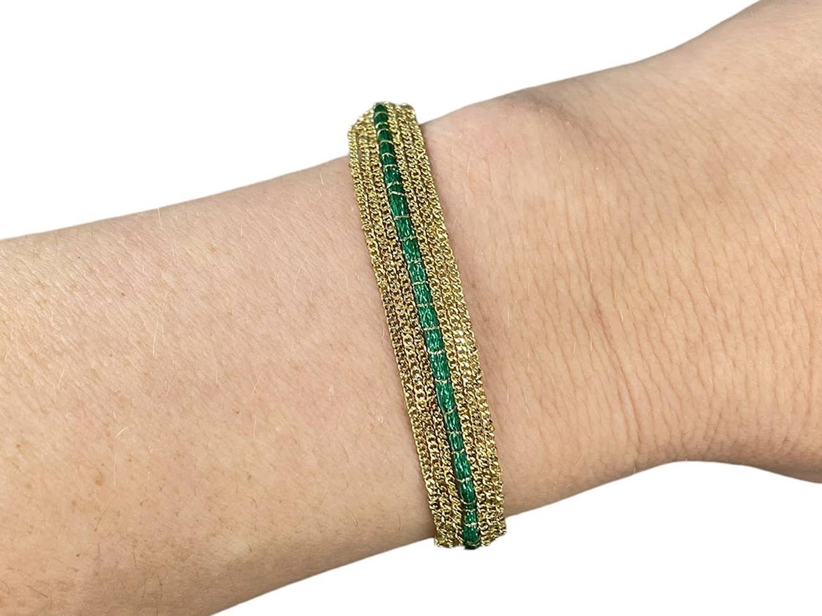 Light Green Thread Striped Chain Bracelet