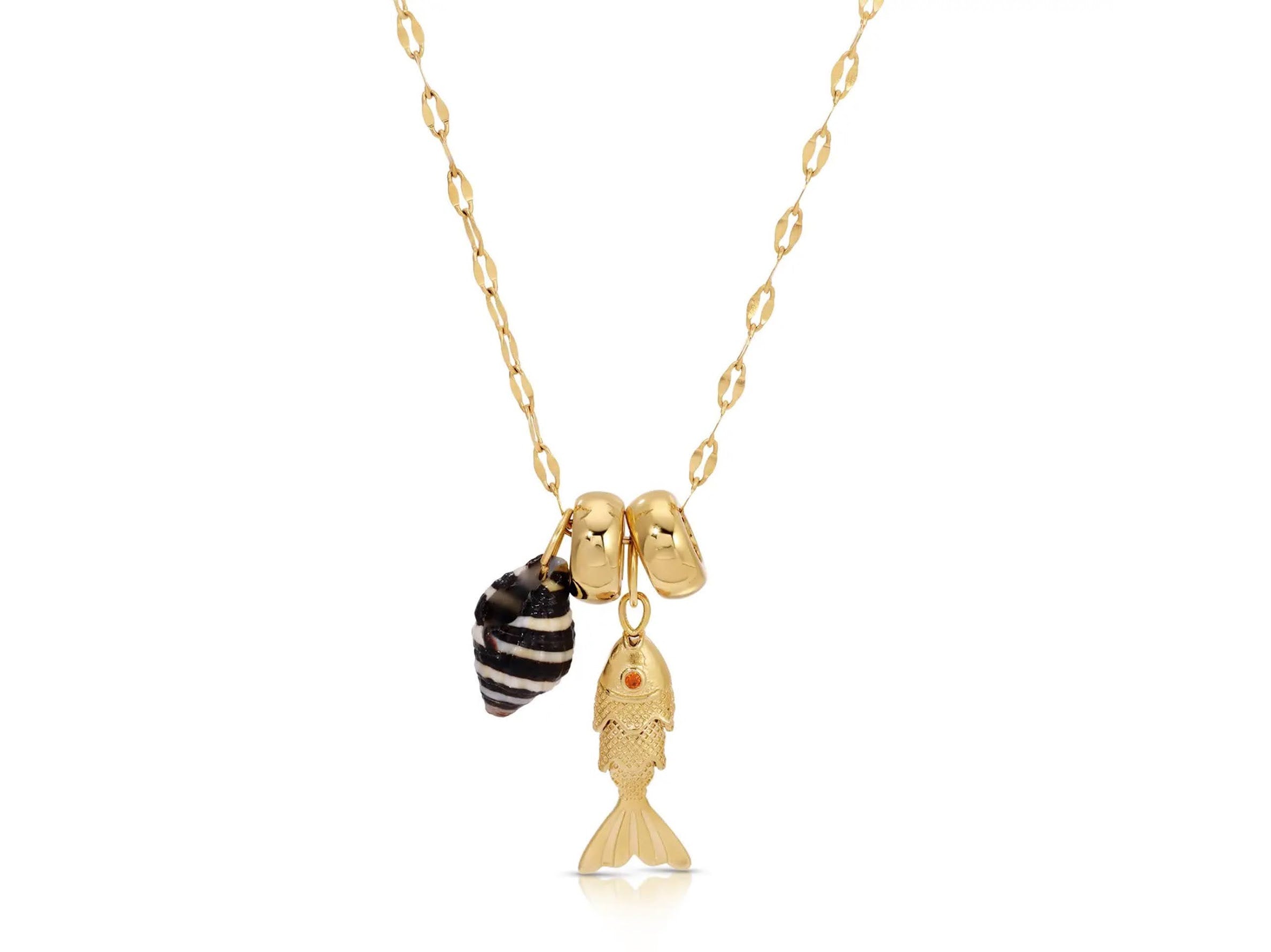 Fish and Shell Charm Necklace with Two Spacers