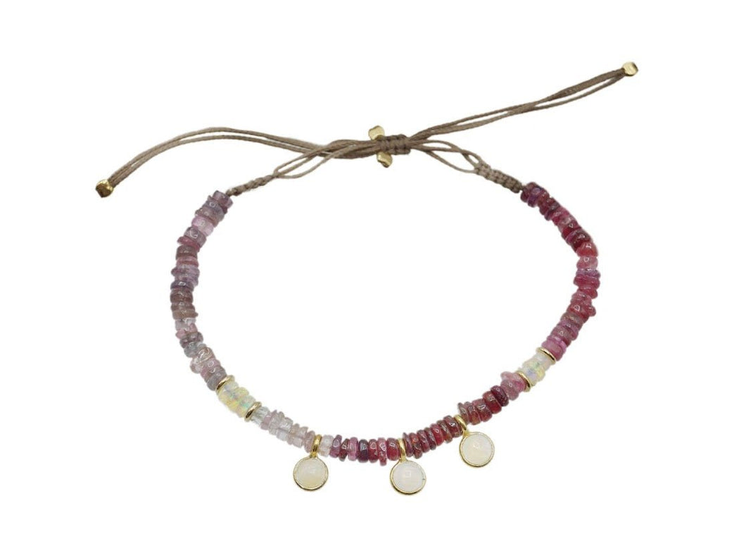 Multicolor Spinel Bracelet with Three White Opal Charms