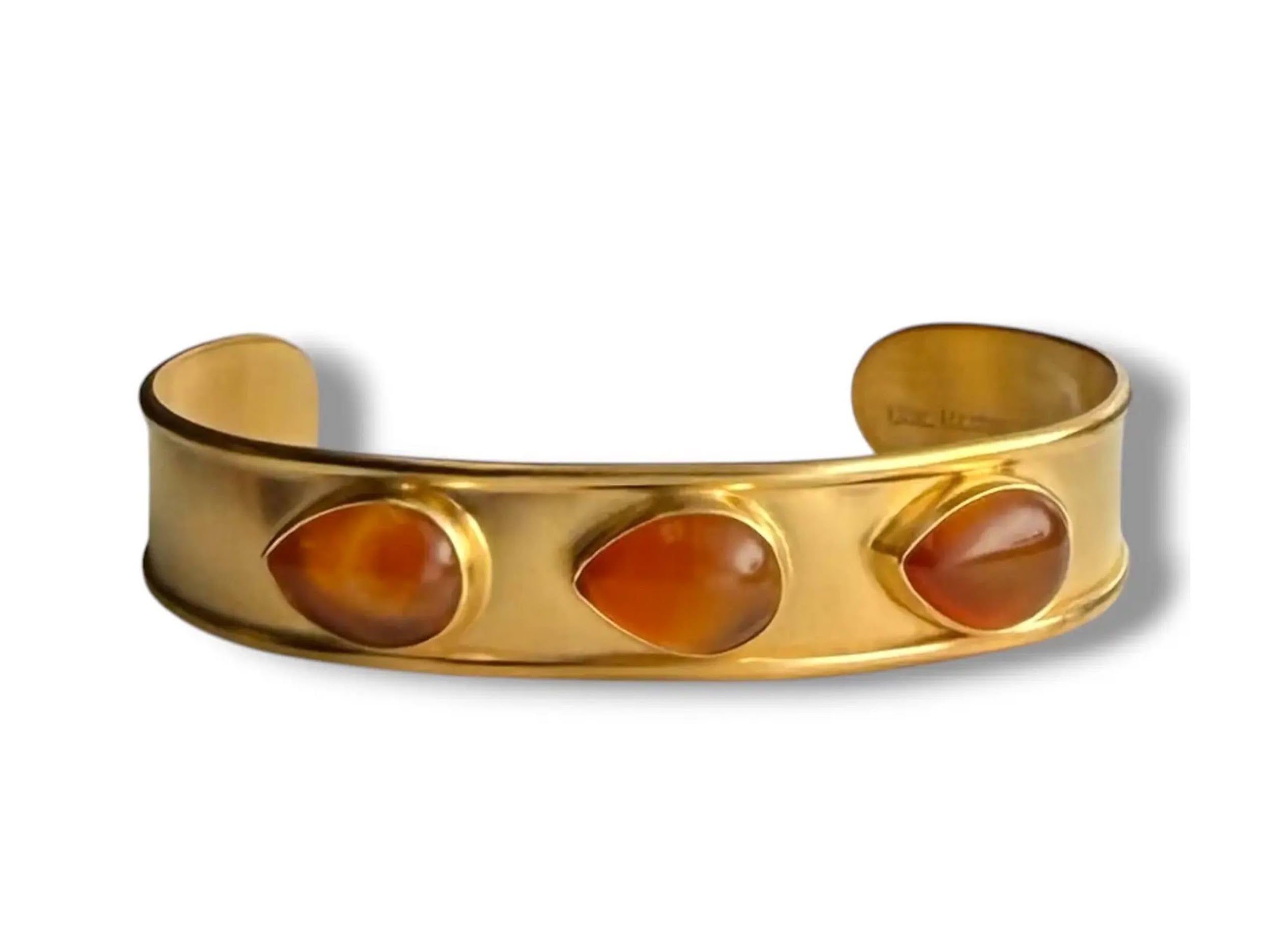 Gold Mini Cuff with Teardrop Carnelian Stones