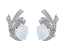 Load image into Gallery viewer, 14k White Gold 1940s Moonstone and Diamond Earrings
