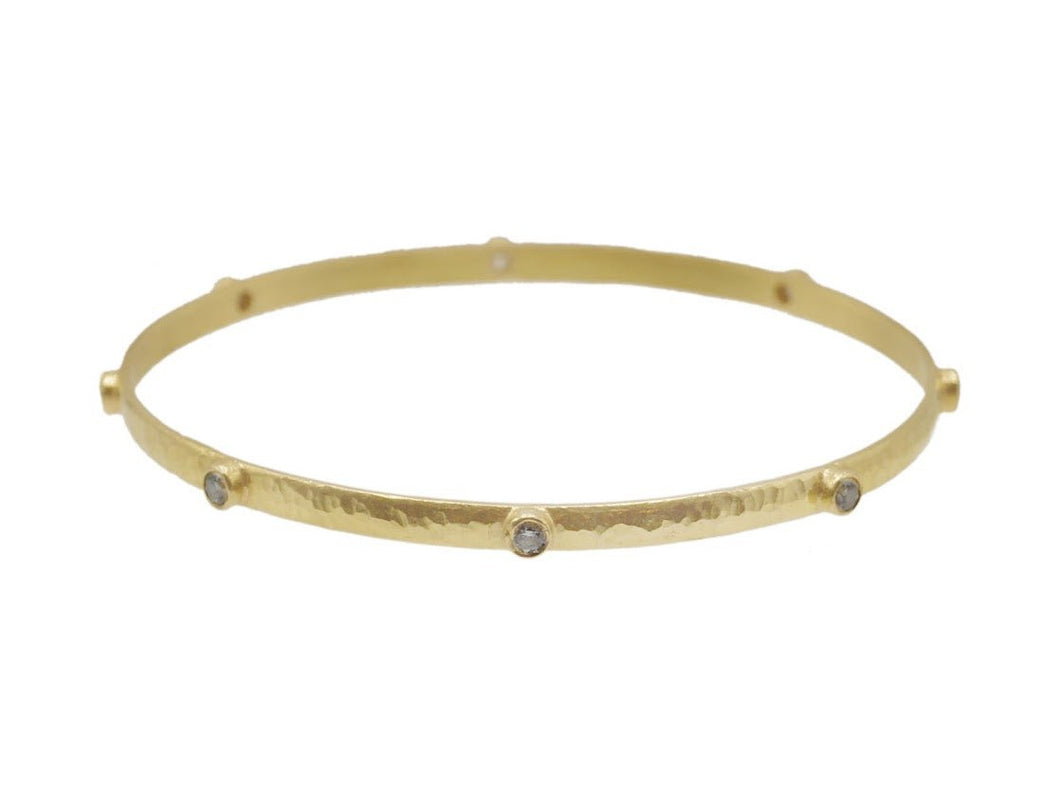 18k Hammered Gold Bangle with Diamonds