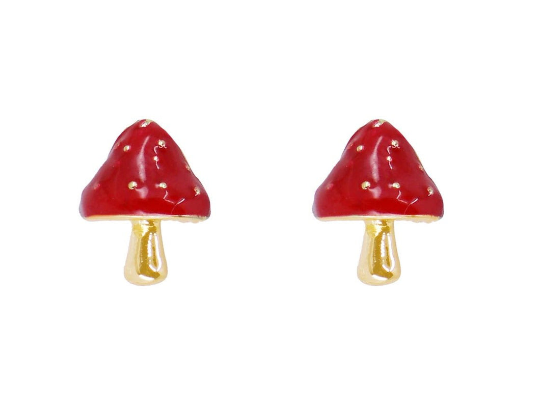 Gold and Red Mushroom Stud Earrings