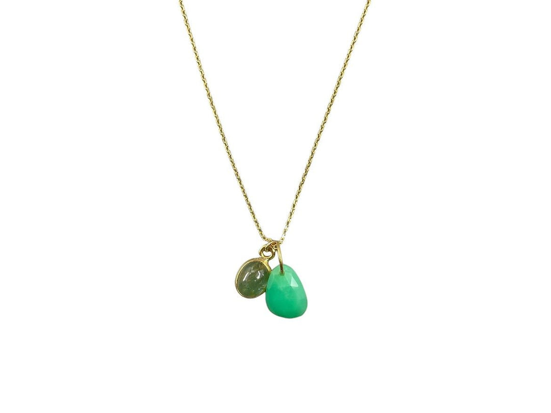 Chrysoprase and Green Tourmaline Charms Necklace