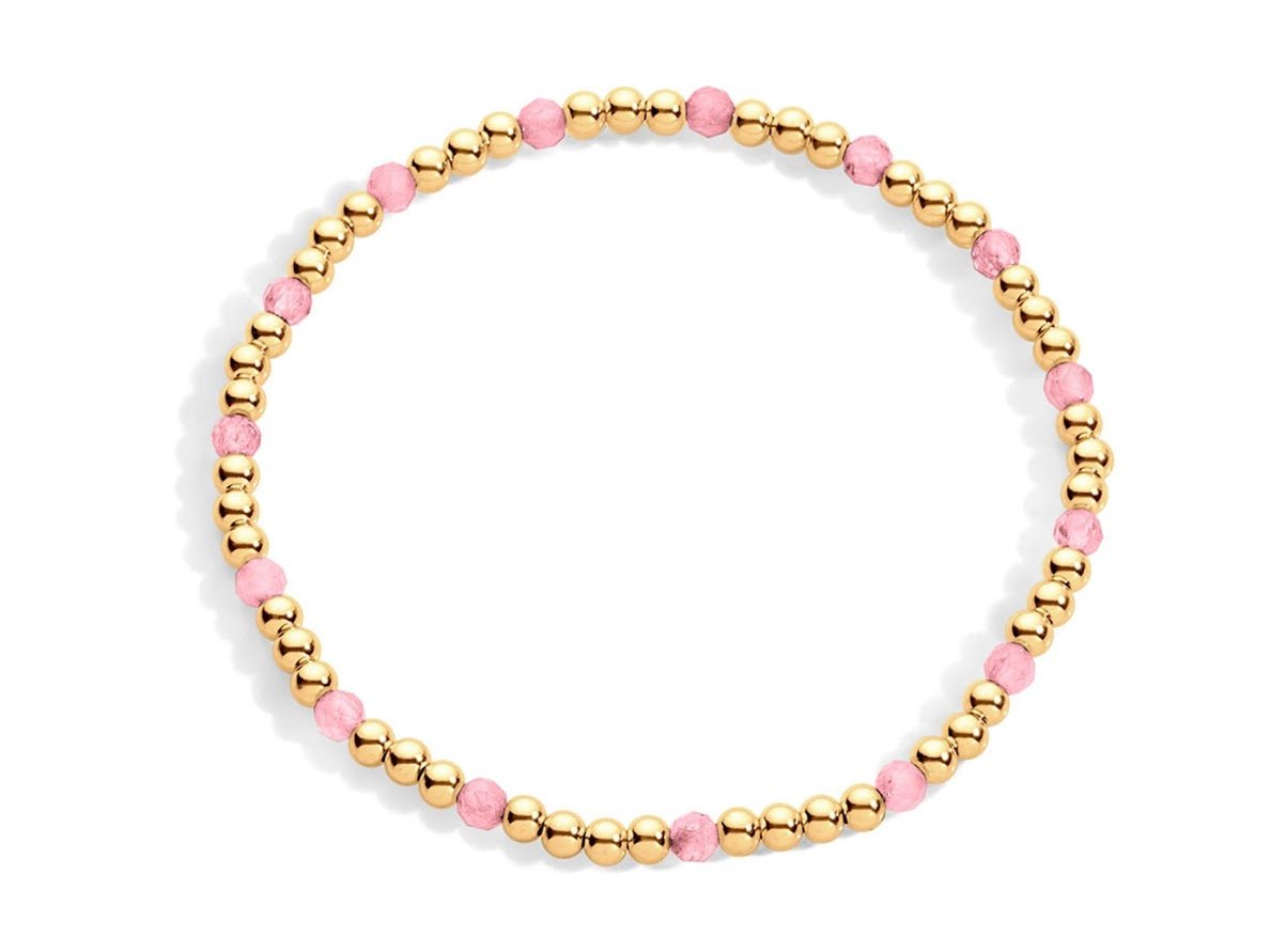 Gold and Pink Tourmaline 3mm Bead Bracelet