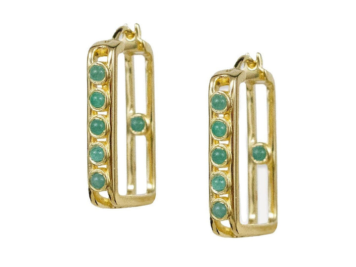 Gold and Emerald Elongated Square Hoops