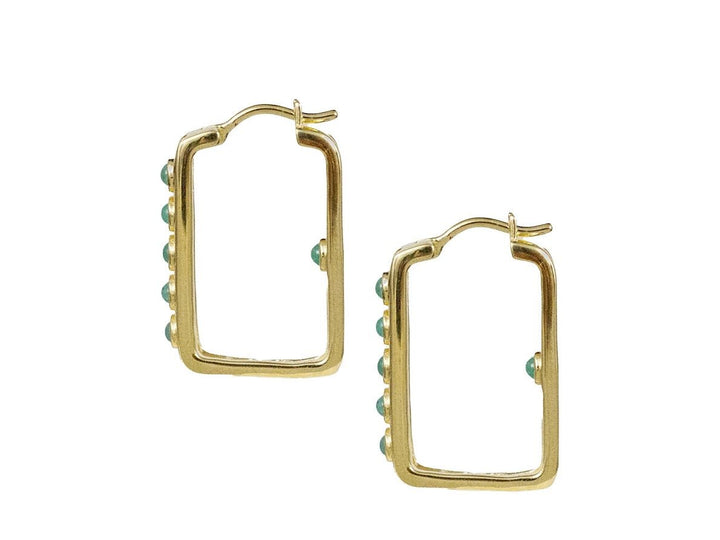 Gold and Emerald Elongated Square Hoops