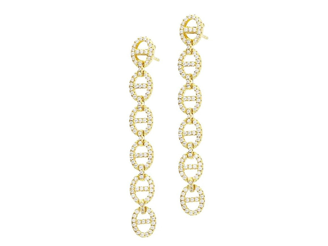 Gold Long Mariner Link Drop Earrings with CZs